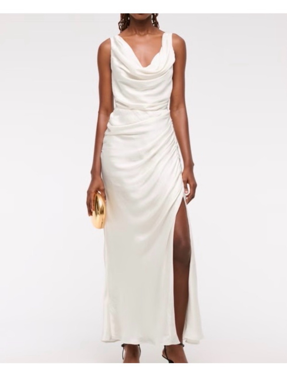 Abercrombie & Fitch Ivory Cowl Neck Maxi Dress with Side Slit